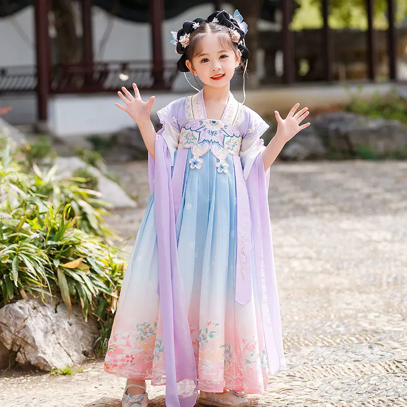 女童汉服夏装短袖2025新款儿童古装唐装超仙小女孩飘逸古风连衣裙
