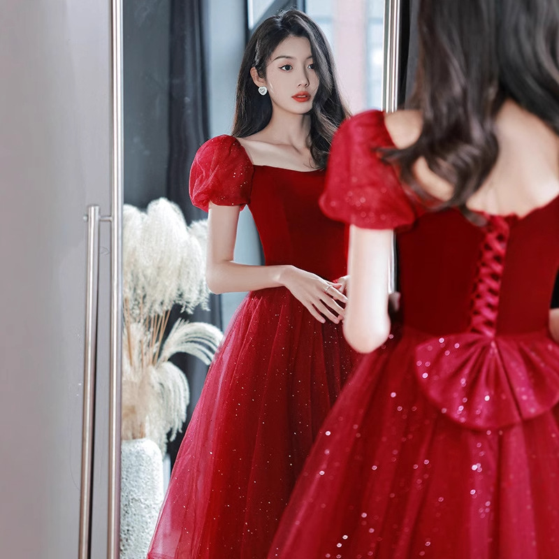 Winter 2026 New Red Wedding Dress for the Bride, Runaway Princess Style, Engagement, Homecoming, Small Dress, Tulle Skirt for Women