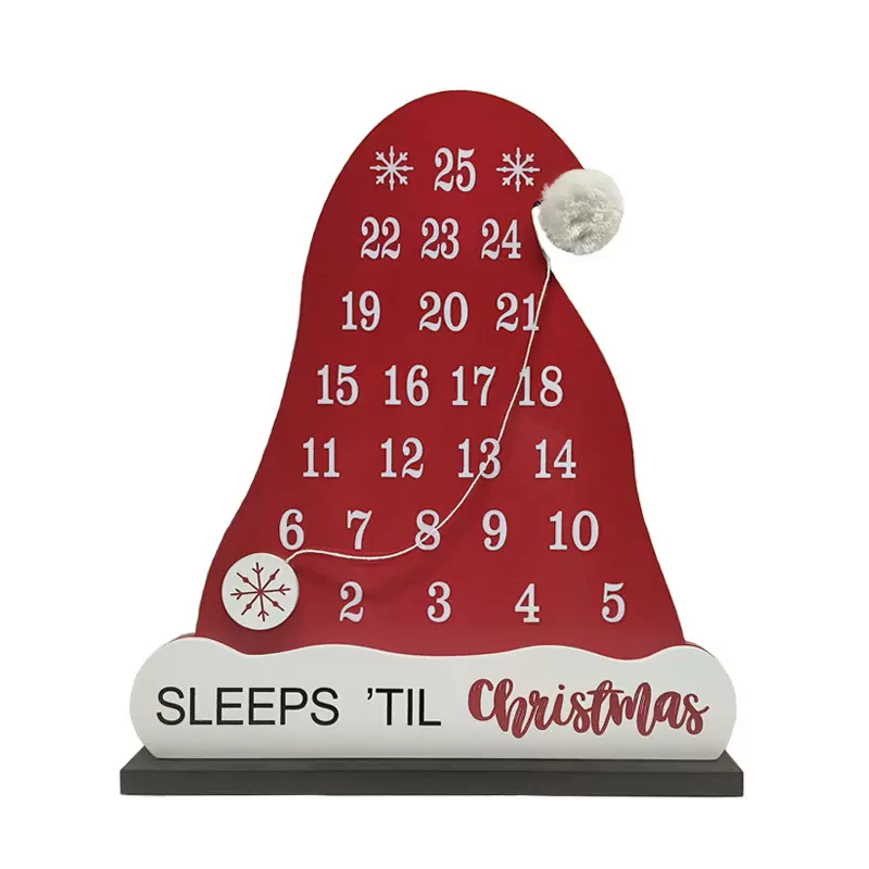 跨境新品创意圣诞木制摆件红色礼帽倒计时家居装饰圣诞木质工艺品