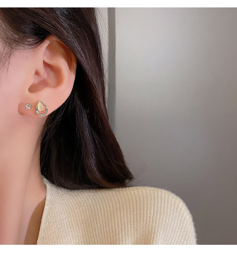 Basic Geometric Copper Plating Rhinestones Ear Studs 1 Set