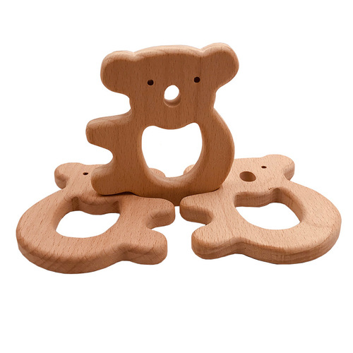 Factory direct supply beech cartoon animal baby wooden ring teether beech molar stick baby teething toy accessories