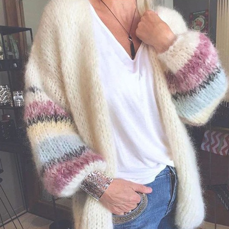 2023 Cross-Border Colorful Loose Lazy Style Fluffy Soft Rainbow Sleeve Knit Cardigan