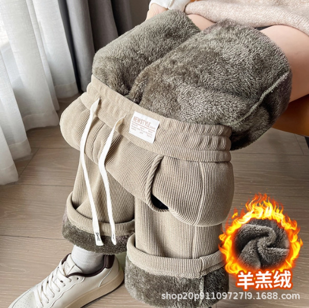 窄版雪尼尔阔腿裤女秋冬2025新款休闲直筒女士加绒加厚灯芯绒裤子|undefined