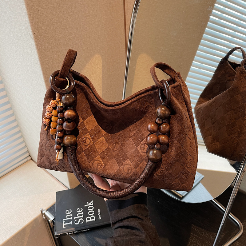 Bolsa de brazo retro retro transfronteriza con cuentas para mujeres 2025, otoño y invierno, nueva bolsa de mano universal, nueva bolsa de hombro de estilo chino