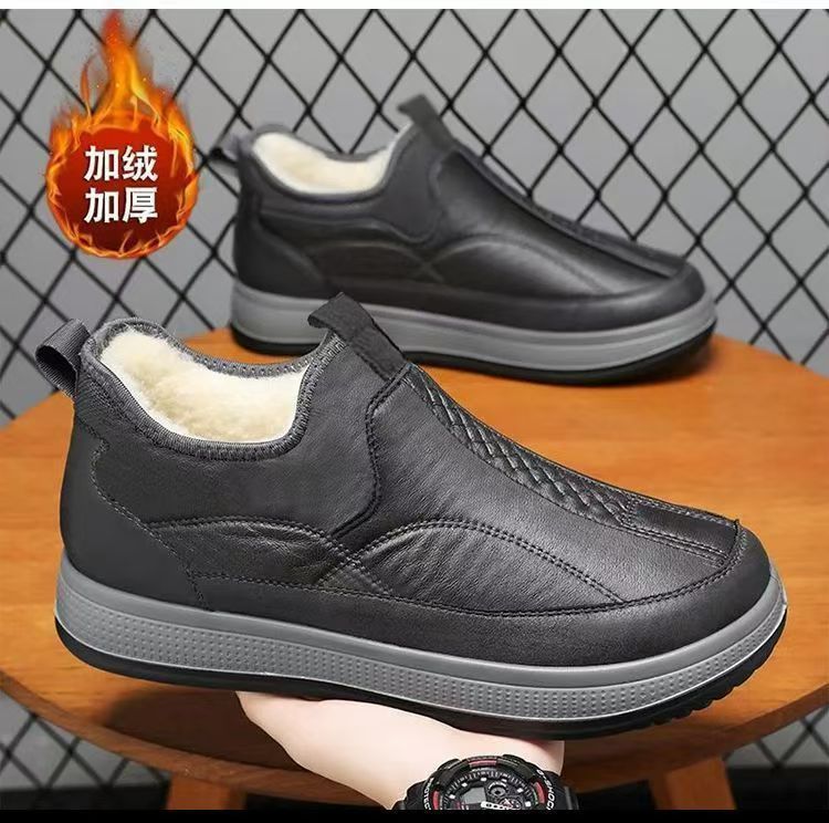 2025 Winter New Cotton Shoes Old Beijing Cloth Shoes Fleece-Lined Thickeneded Snow Boots Men's Middle-Aged and Elderly Shoes Large Cotton Shoes