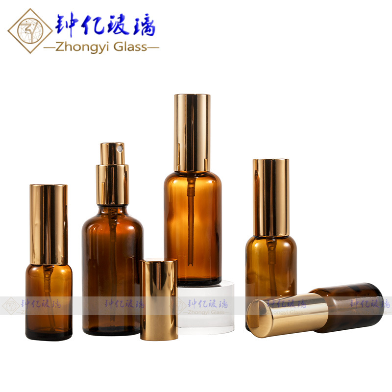 现货批发30ml茶色10ml精油分装玻璃50ml喷雾乳液化妆品玻璃瓶包装