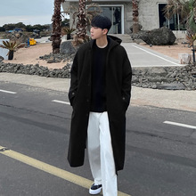 ASCLO韩系毛呢大衣外套男秋冬季高级感外套过膝中长加厚风衣连帽