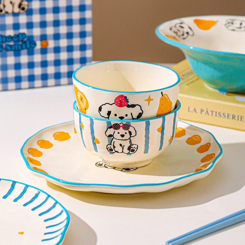 Cute Cartoon Ceramic Tableware Rice Bowl Household Bowl High-Value Soup Bowl Plate Single-Serving Bowl and Plate Set Dinner Plate Cute Cartoon Ceramic Tableware Rice Bowl Household Bowl High-Value Soup Bowl Plate Single-Serving Bowl and Plate Set Dinner Plate