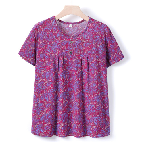 Mama Summer Short Sleeve New Elderly Chiffon Plus Size Grandma Top Women's T-shirt for Middle-Aged and Elderly