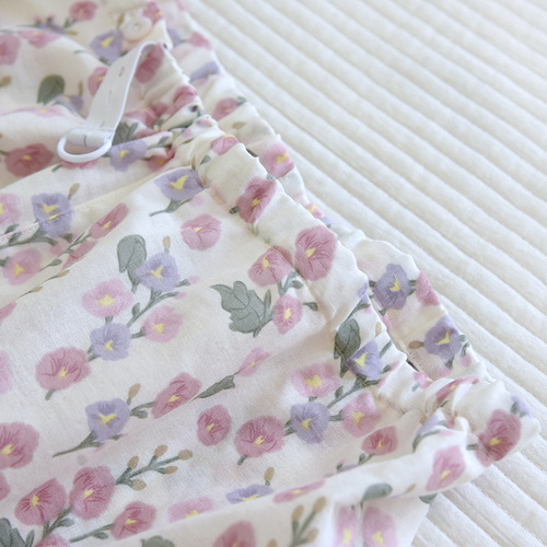 Spring and summer thin pure cotton gauze confinement clothes maternity pajamas long-sleeved floral cardigan postpartum nursing clothes home clothes