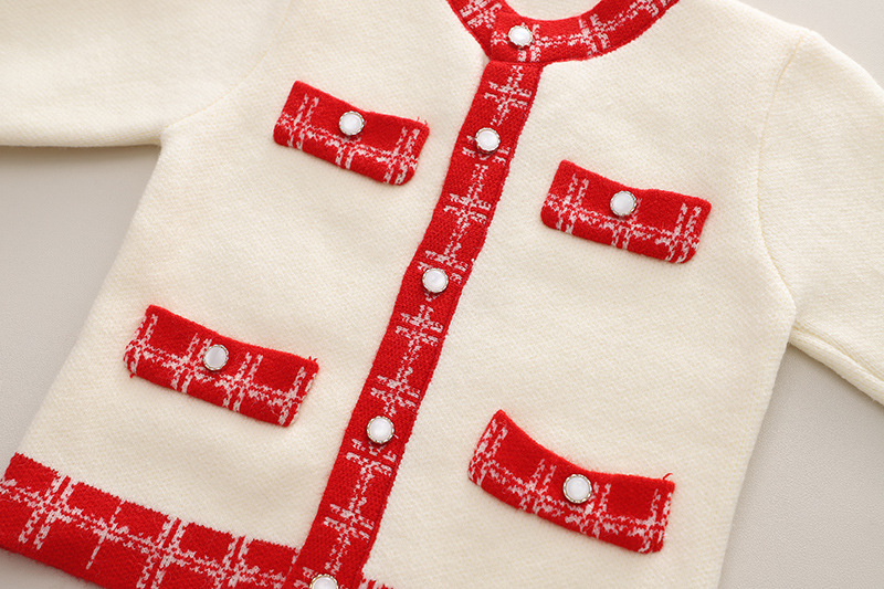 Pulloverkleid für Mädchen mit goldenem Rand, kleiner duftender und minimalistischer Stil, gestricktes zweiteiliges Kleid, Baby-Mädchen,_voghion.com