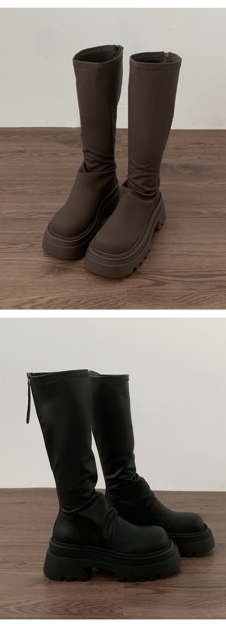Black Knee-high Platform Boots For Women Thick Soled Knight Style_voghion.com