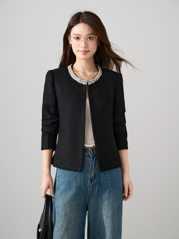 高级感短款小香风外套女2025早秋新款小个子时髦休闲圆领西服上衣|undefined