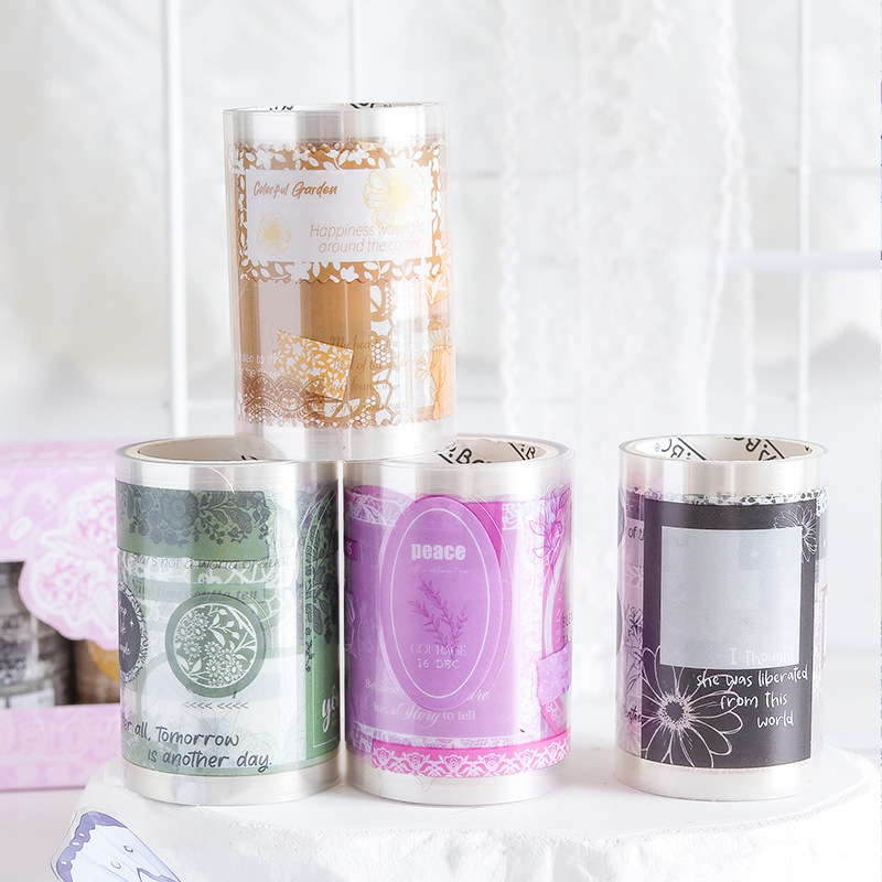 Silk Rhyme Flower Edge Series Pet Impermeable Hand Cart Troquelado Cinta de bricolaje Hand Cart Decoración Material Collage