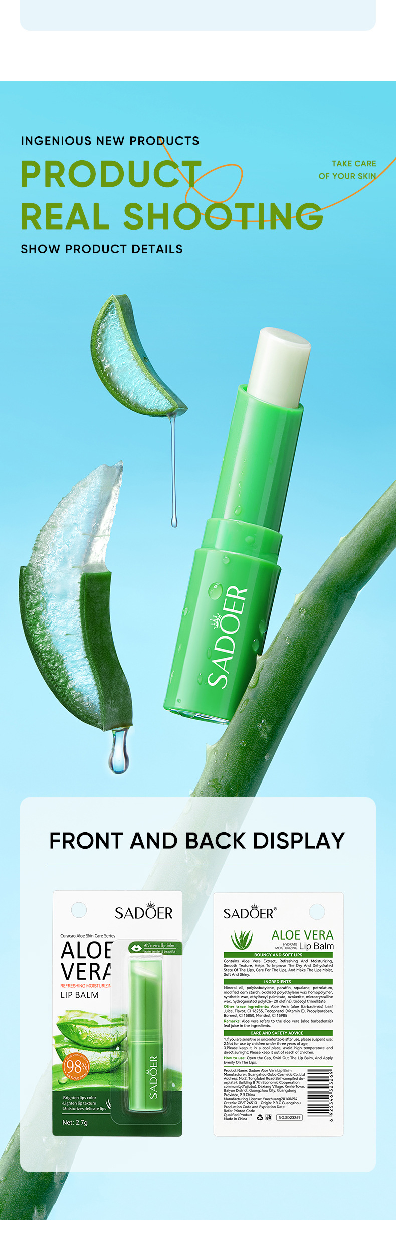 SADOER All Aloe lipstick Nourishing, Refreshing, Moisturizing and Repairing_voghion.com