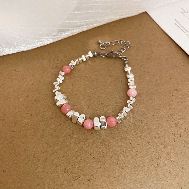 Pulsera de plata rota de perlas de circón de lujo ligero francés, pulsera simple de nicho, pulsera de todo fósforo, joyería de alta gama femenina de verano