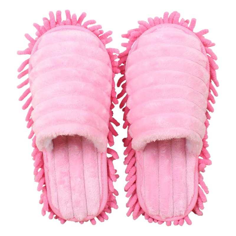 Winter new couple furry striped lazy floor-wiping slippers chenille bottom removable floor cleaning shoes thick