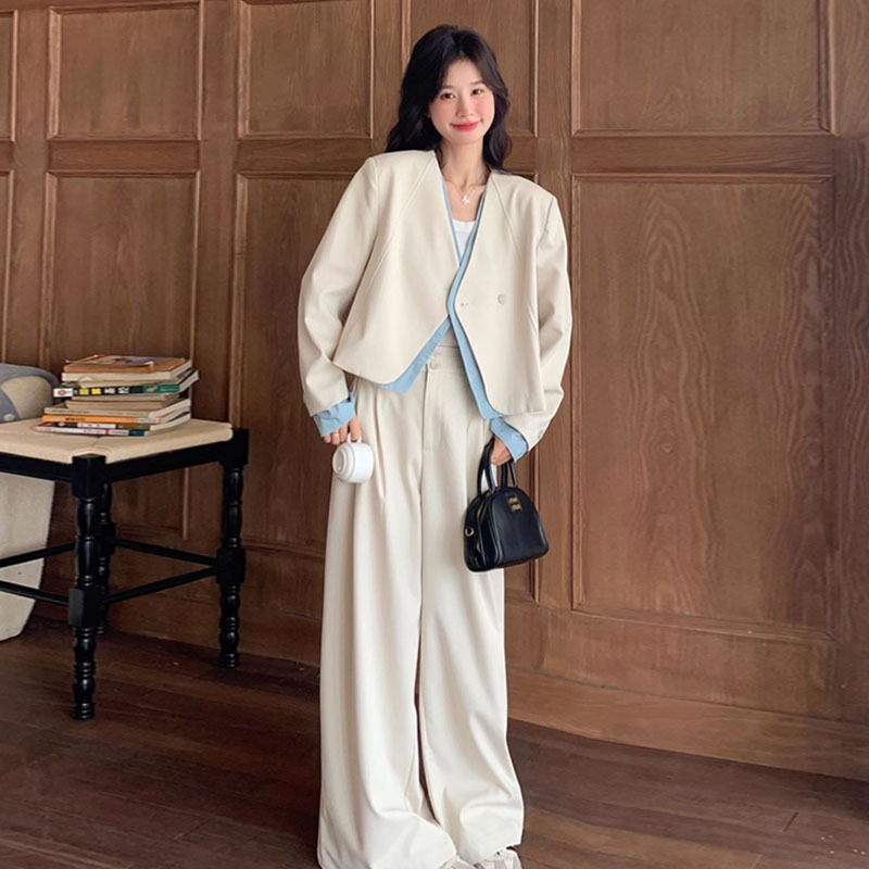 假两件西装阔腿裤套装女2025年新款两件套韩系休闲百搭ootd穿搭|undefined