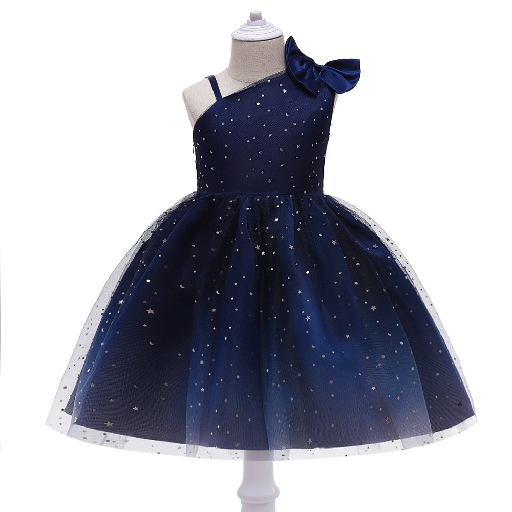 2024 europeo y americano nuevo vestido infantil Correa fuera del hombro cielo estrellado vestido de malla flor niña princesa vestido de los niños vestido de rendimiento