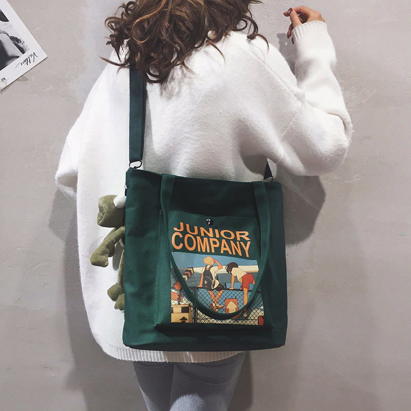 Crossbody bag canvas bag female student tutorial book bag shoulder bag large capacity handbag tutorial bag junior high school student