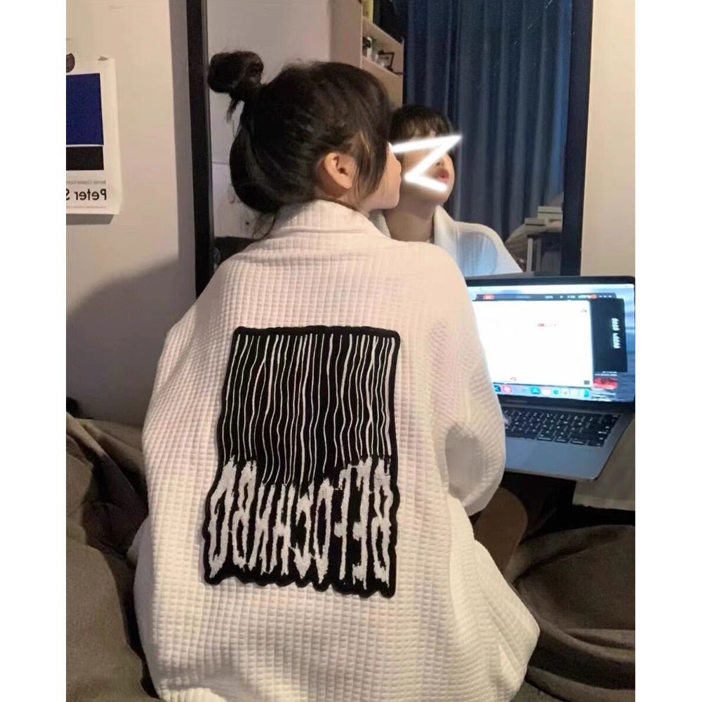 春秋复古小众设计感刺绣华夫格衬衫上衣女2023新款宽松长袖外套潮