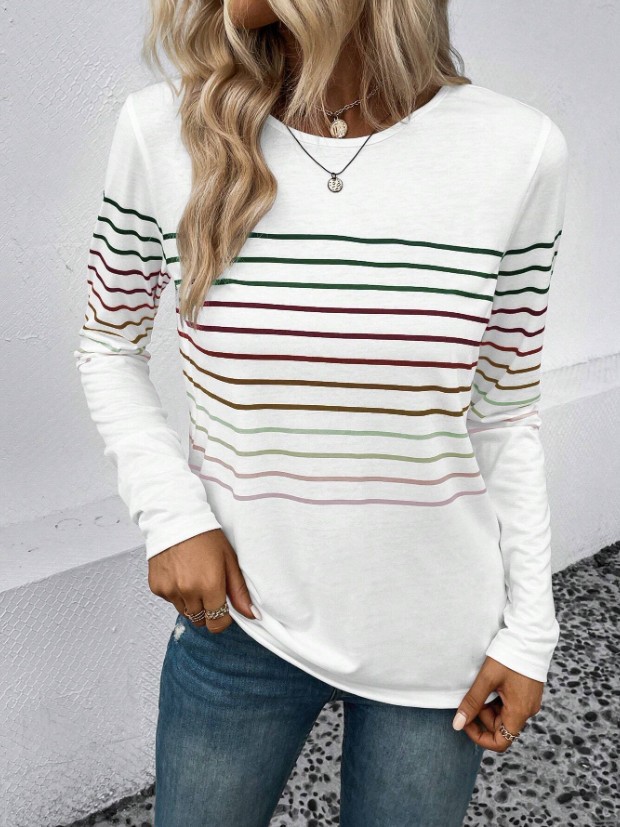 Women's T-shirt Long Sleeve T-shirts Printing Casual Stripe display picture 2