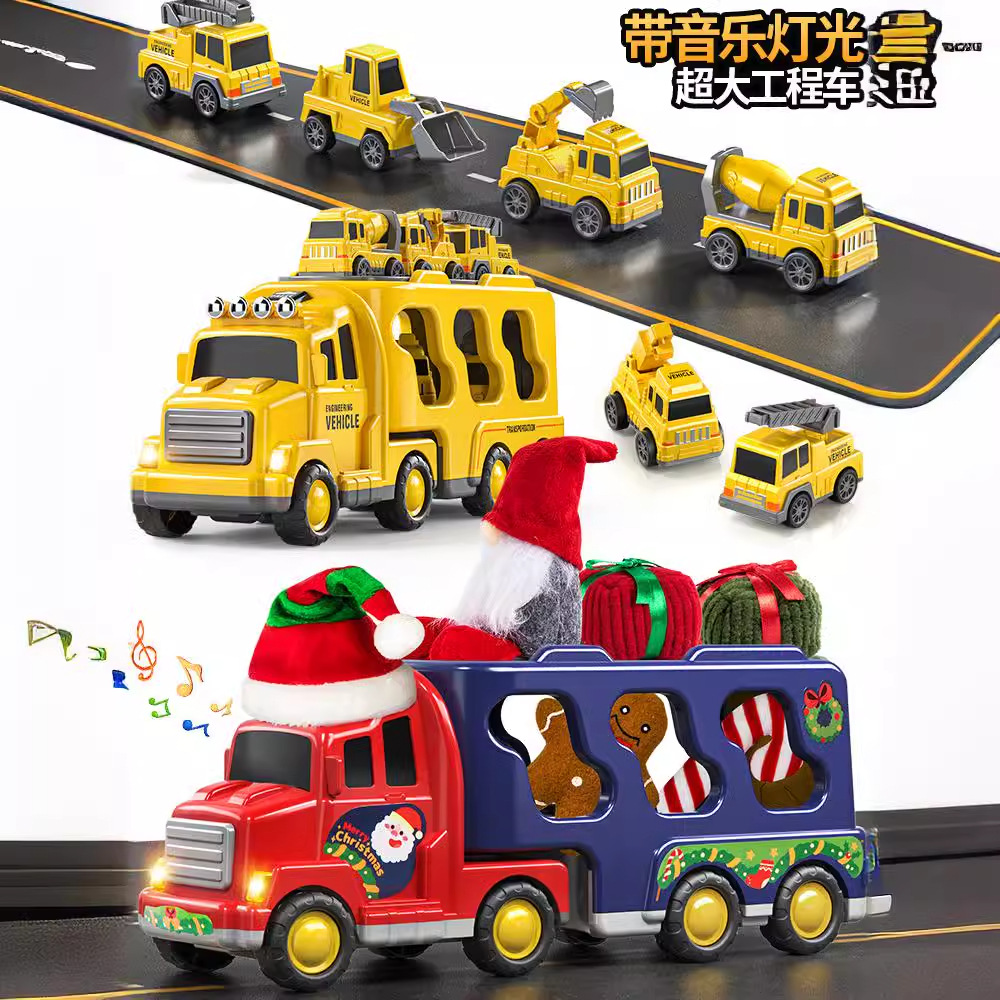 Cross-border engineering vehicle light music transport vehicle inertia fire truck container car children's toys Amazon explosions