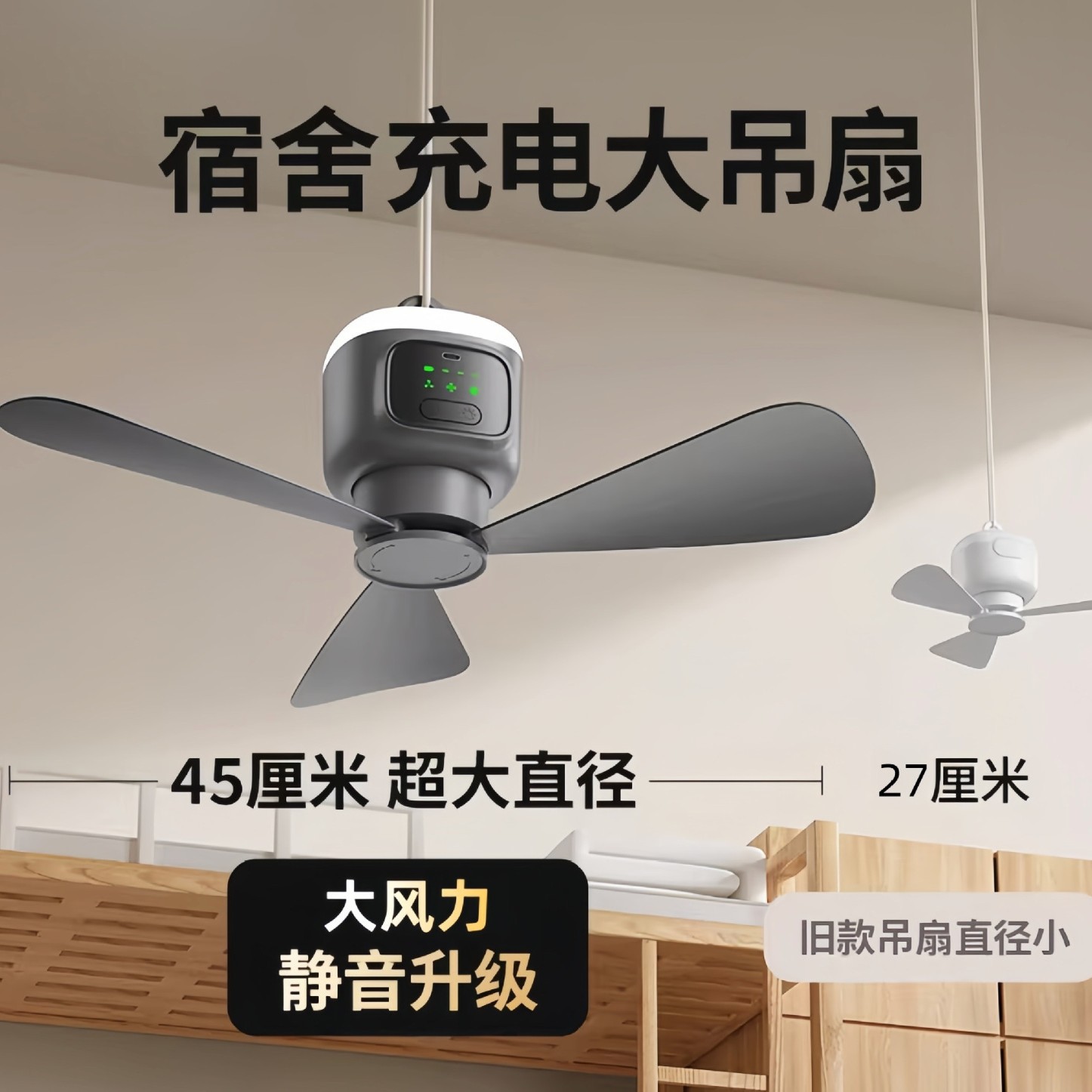Wireless Small Ceiling Fan with USB Charging for Student Dormitories, Silent and Powerful, Hanging Type for Bed, Outdoor Use, Mosquito Net Fan