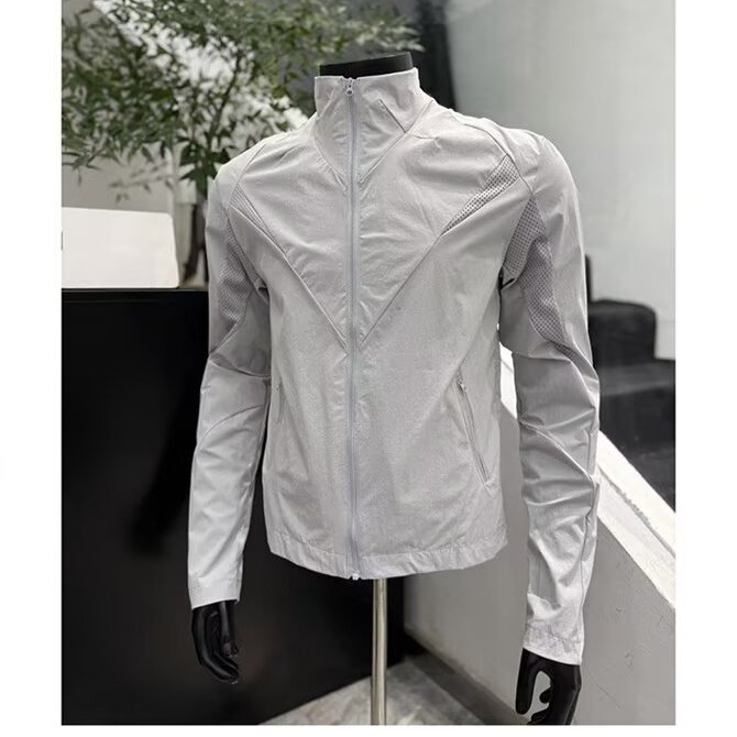 浅灰色网眼立领防晒服男款夏季薄款速干冰丝冲锋衣户外骑行服外套