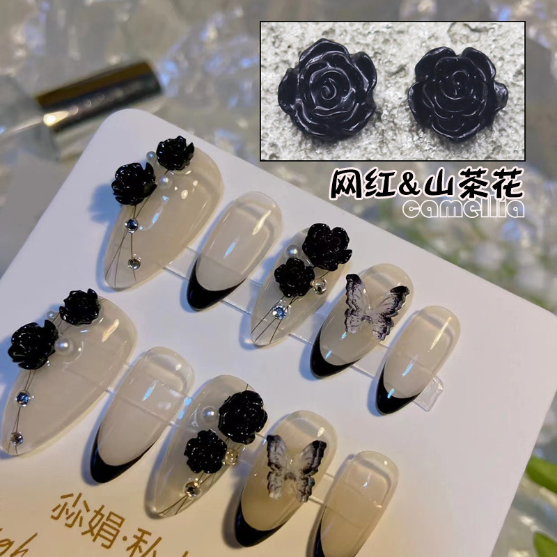Nail Art Resin Rose Flower Decorations Wholesale Black White Ab Color Camellia Mixed Size Nail Decoration Accessories Nail Art Resin Rose Flower Decorations Wholesale Black White Ab Color Camellia Mixed Size Nail Decoration Accessories