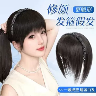 发箍刘海假发女水钻编发增发量遮白发头顶补发块仿真发直发假发片