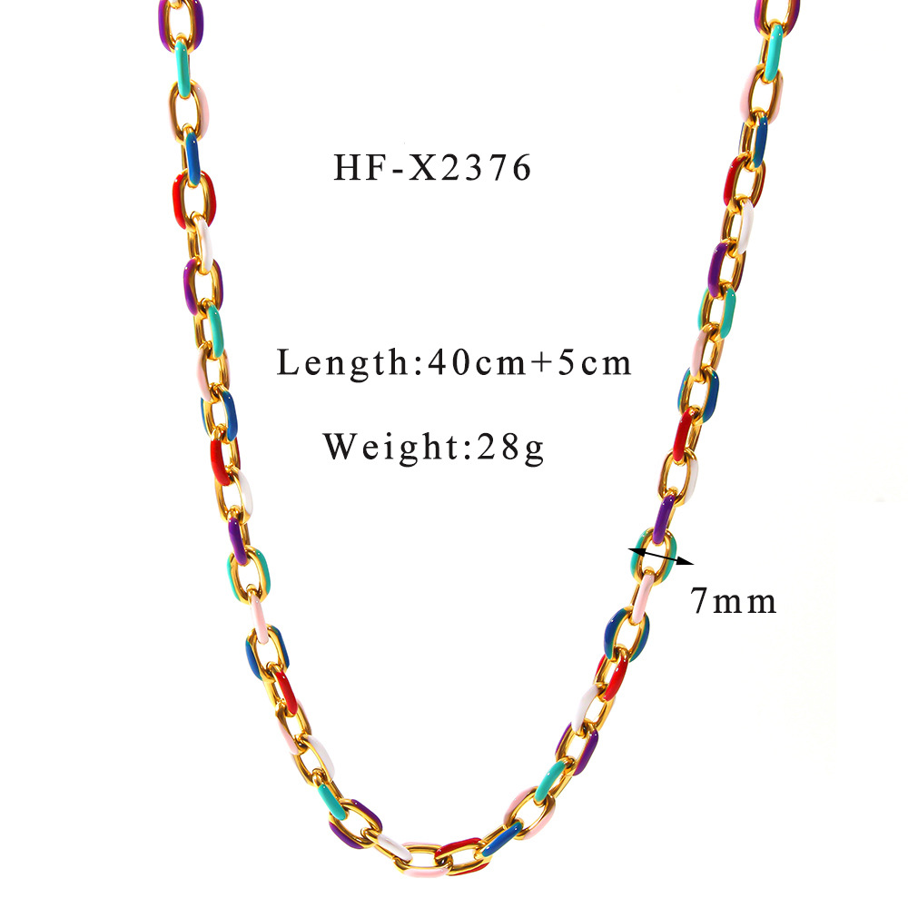 Collar de aceite de goteo de acero inoxidable transfronterizo europeo y americano, esmalte de dopamina, colorido, cadena cubana, collar, pulsera