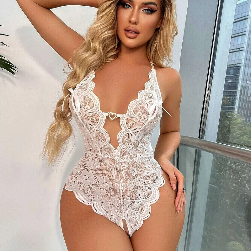 Кружевной бодипюмо-носок белье Bodysuit, женский европейский стиль, прозрачный флористический дизайн, размеры S–XL