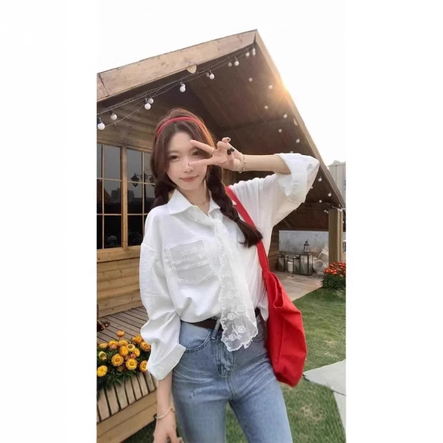 [Direct Delivery from the Source Manufacturer] Temperament Lace Tie Long-Sleeved White Shirt Design Shirt Cardigan