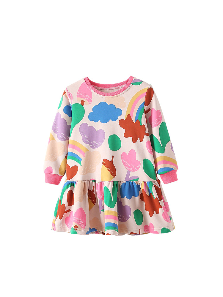 Cross-border malwee niñas suéter vestido otoño y invierno nuevo estilo europeo y americano niño de cuello redondo vestido de princesa de manga larga
