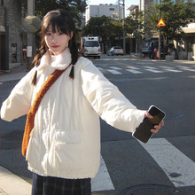 奶兔星球-自制 杜邦生物绒撞色羊羔毛领棉服女冬季小个子保暖外套