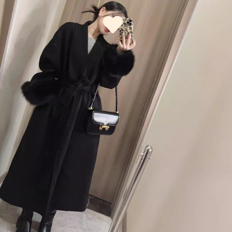 Woolen demi-season long double-sided cashmere woolen coat