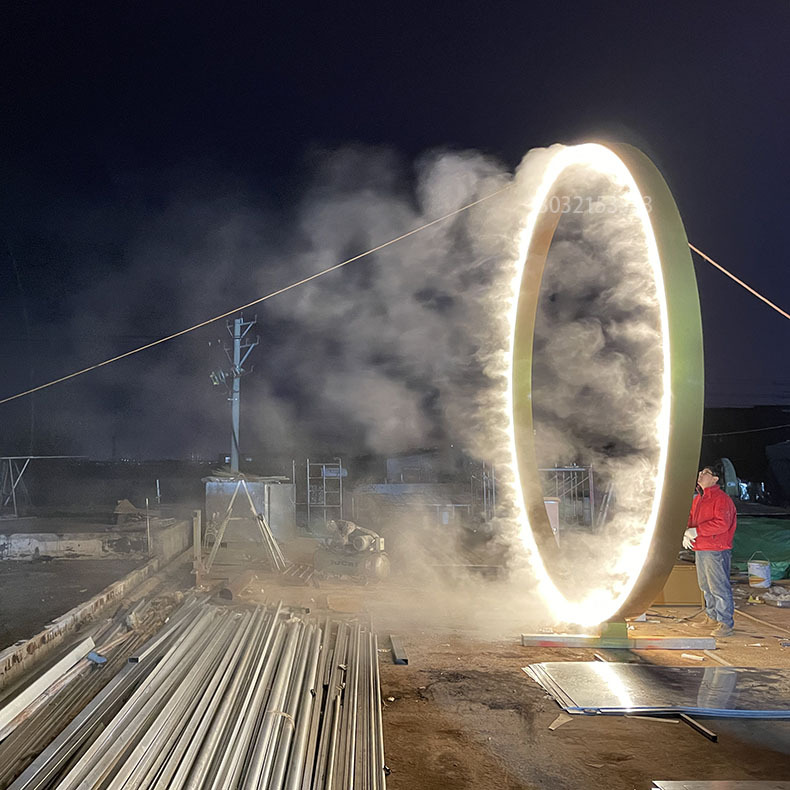 现货直径3米单面发光不锈钢圆形水雾门 景区引流人工造雾机设备