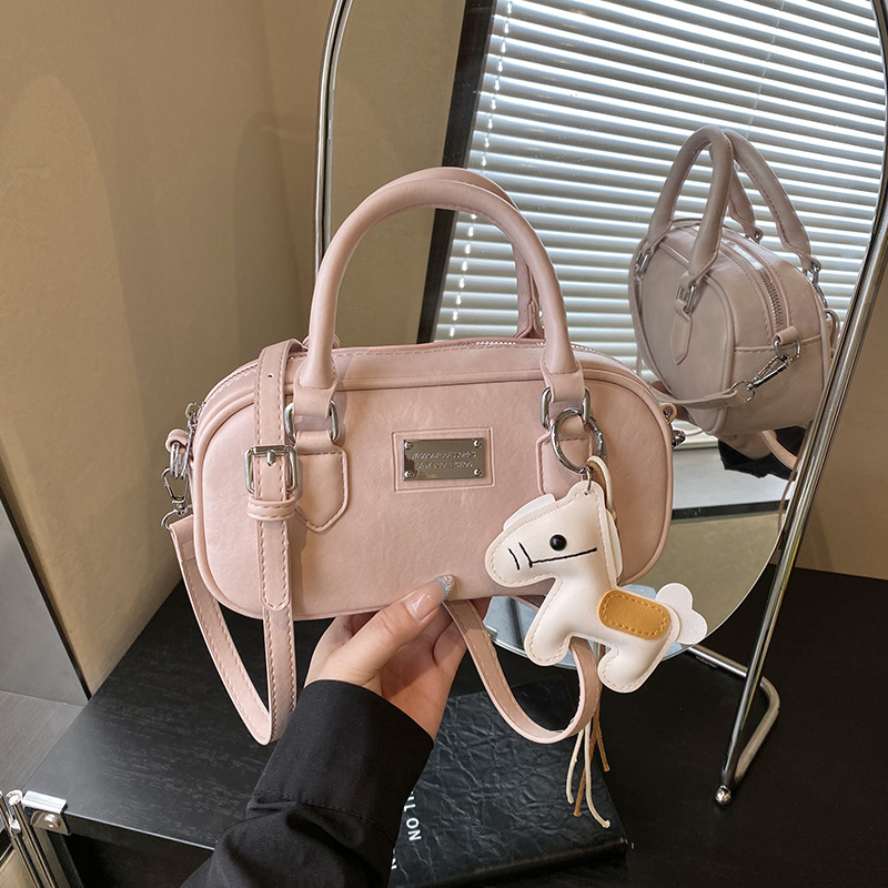 Retro Niche Baguette Bowling Bag For Women, New Simple Versatile Handbag, Single Shoulder Crossbody Boston Bag - Thumbnail 7