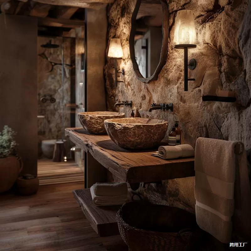 Настенный шкаф, оригинальная экологическая раковина для мытья рук B&B, шкаф для ванной комнаты из массива дерева, раковина из массива дерева, стиль ретро-отеля ваби-саби.