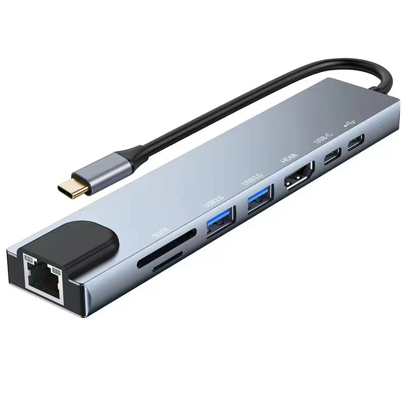 Hub Type-C 6 en 1, estación de acoplamiento con USB 3.0, HDMI y puerto de red 100M