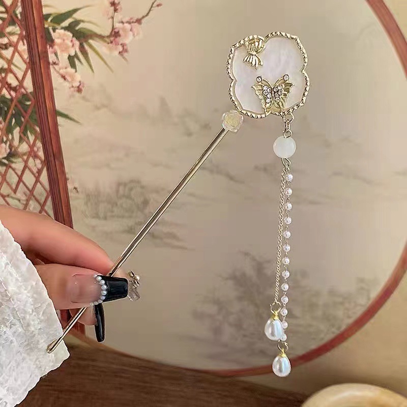 Horquilla de abanico nuevo estilo chino retro de alta gama placa de metal horquilla de pelo Hanfu cheongsam horquilla horquilla accesorios para el cabello femenino