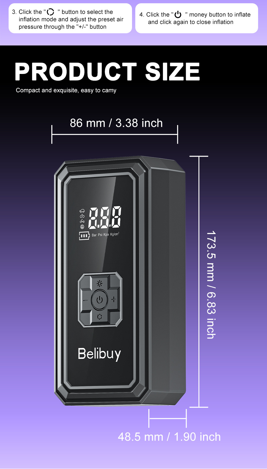 Car Air Pump Small Car Air Pump Electric Portable with Lighting Digital Display Inflatable Pump Electric Air Pump