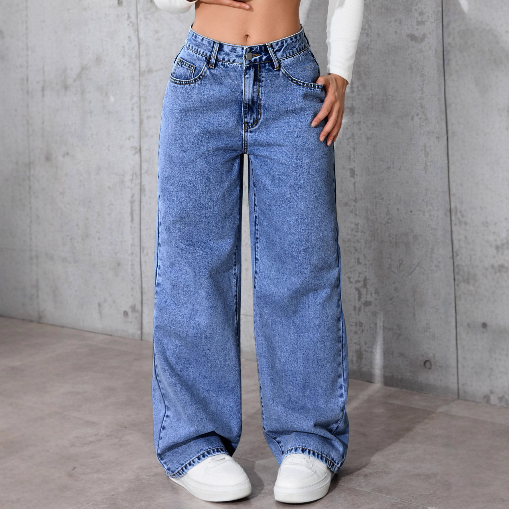 Amazon Wish Cross-Border Hot-Selling Jeans for Women, Sweet and Spicy Style, High-Waisted, Large Size, Loose Casual Pants, Cross-Border Hot Style