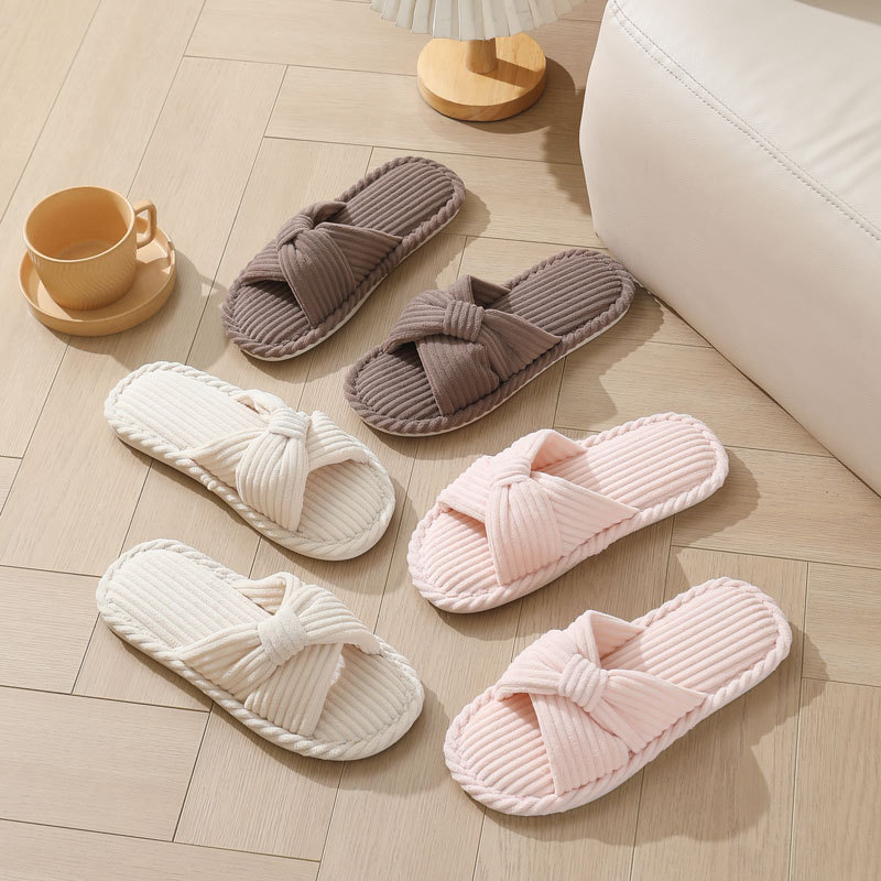 Amazon's Popular Corduroy Cross Cotton Slippers Winter Home Wholesale Indoor Home Warm Slippers for Women Spring and Autumn