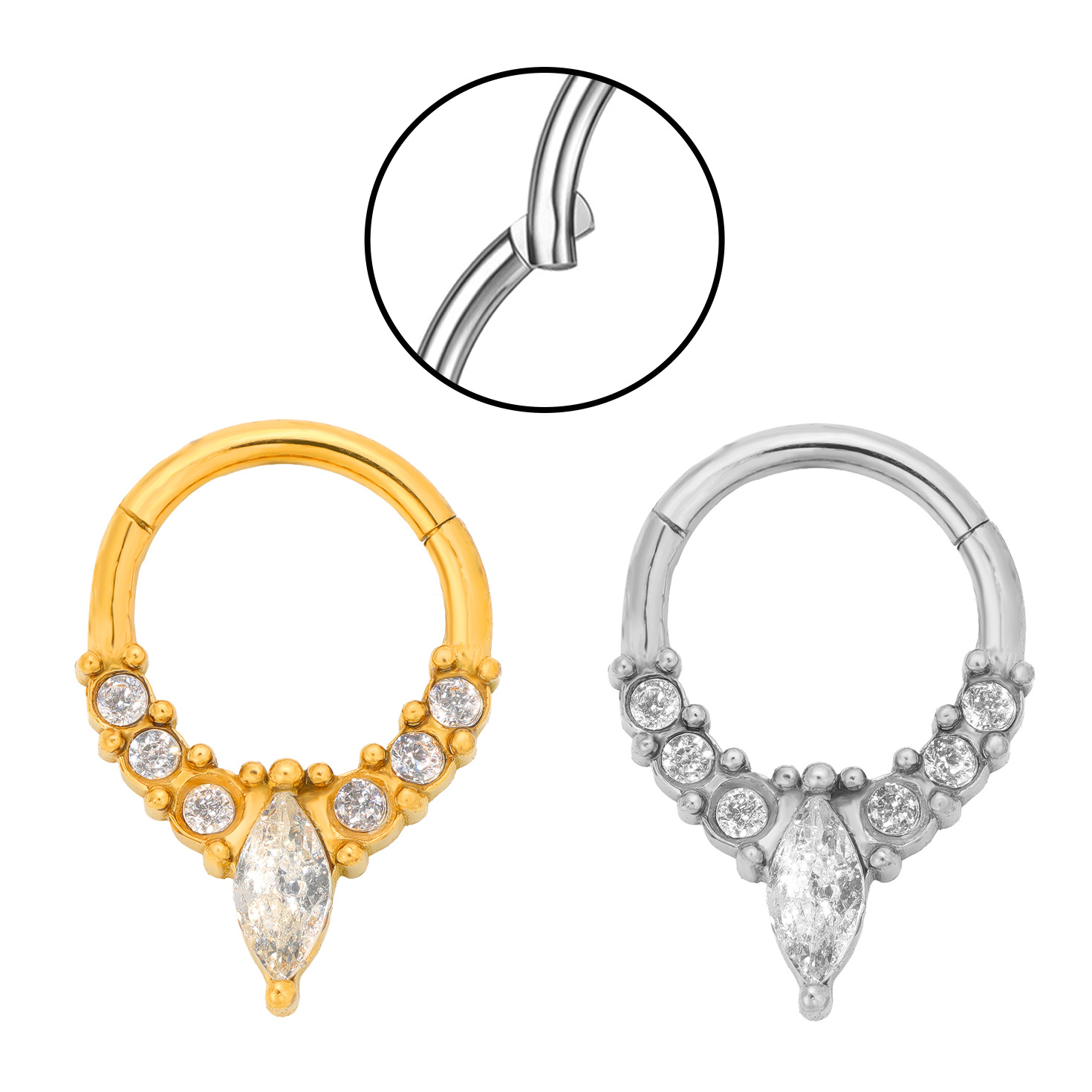 Cross-Border Unique Niche 316 Stainless Titanium Steel Hinge Gold And Silver Inlaid Zircon Body Piercing Stud Ring Nose_voghion.com