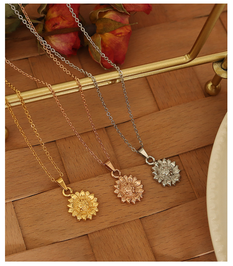 fashion new sunflower pendant titanium steel necklace jewelry wholesale