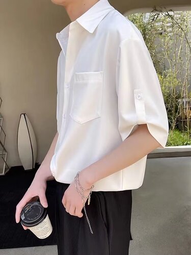 Shirts, men's short-sleeved, Korean fashionable men's seven-quarter sleeve shirt, light mature style, handsome, summer ice silk top