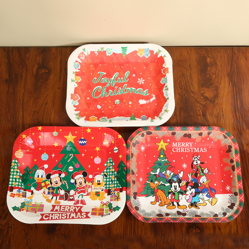 Disposable Square Paper Plate Customized Cross-Border Holiday Party Christmas Creative Children's Cartoon Paper Bowl