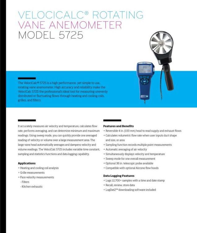 美国TSI TSI5725 风速计 风速表 风管截面测量 温度环境认证
